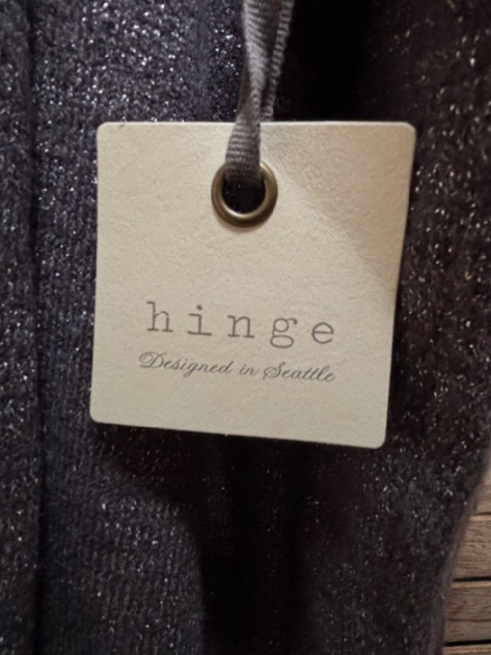 NWT Hinge Shimmering Charcoal Gray Silver Knit Open Cardigan Pockets M - Picture 2 of 7